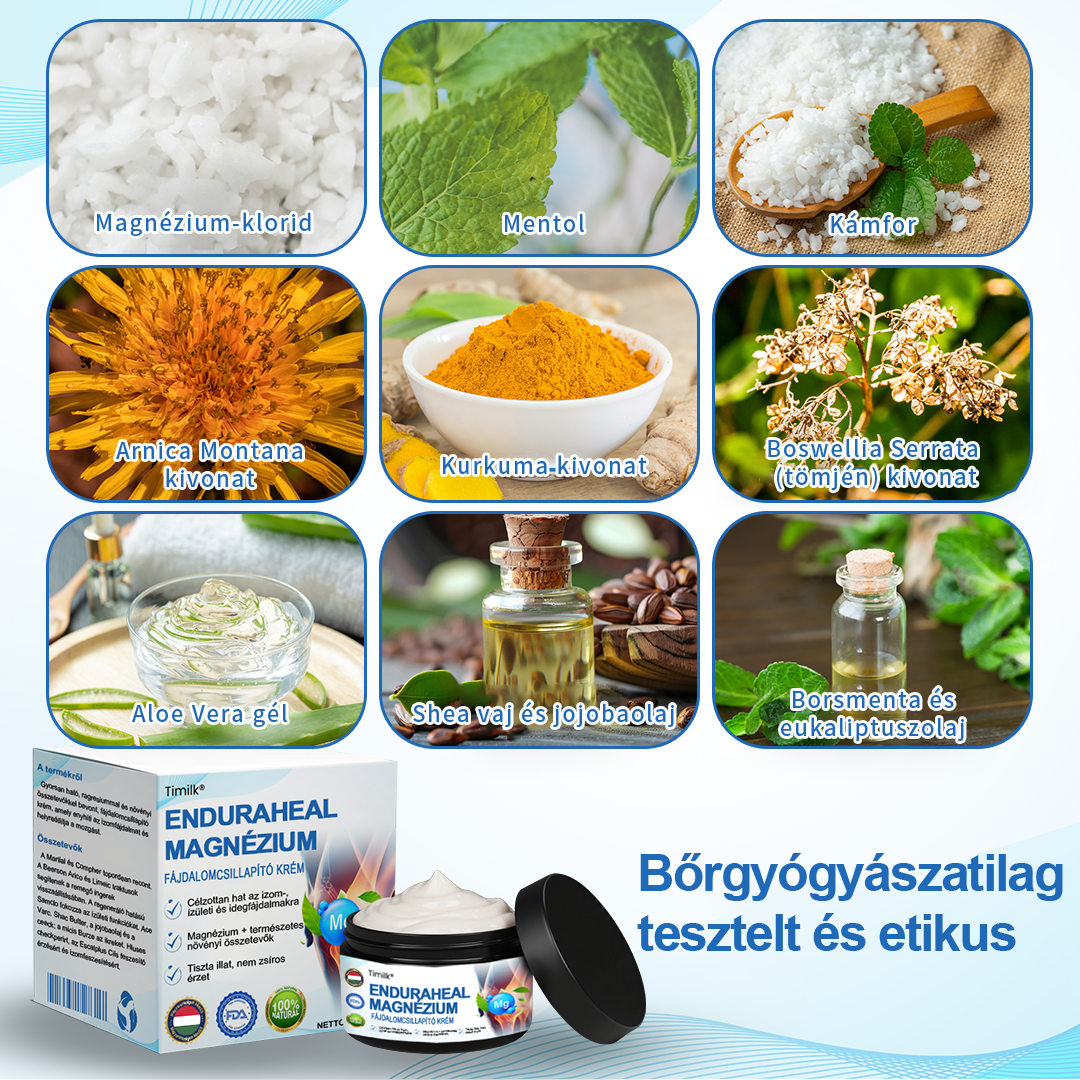 Timilk® EnduraHeal magnéziumos fájdalomcsillapító krém (ízületi gyulladás, neuropátia, reuma, sportsérülések stb. kezelésére)🔥
